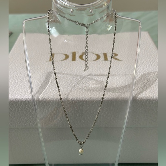 Authentic Dior Silver Necklace with White Pearl Charm - Picture 1 of 4